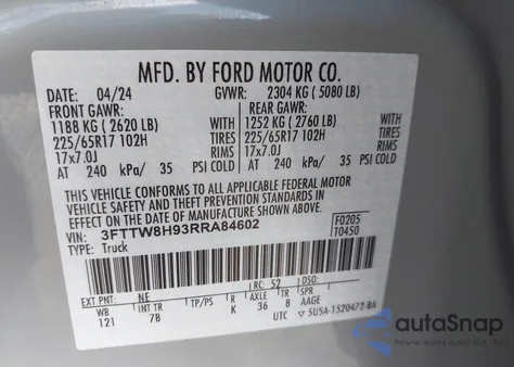 2024 Ford Maverick Xlt z USA, uszkodzony, nr VIN 3FTTW8H93RRA84602